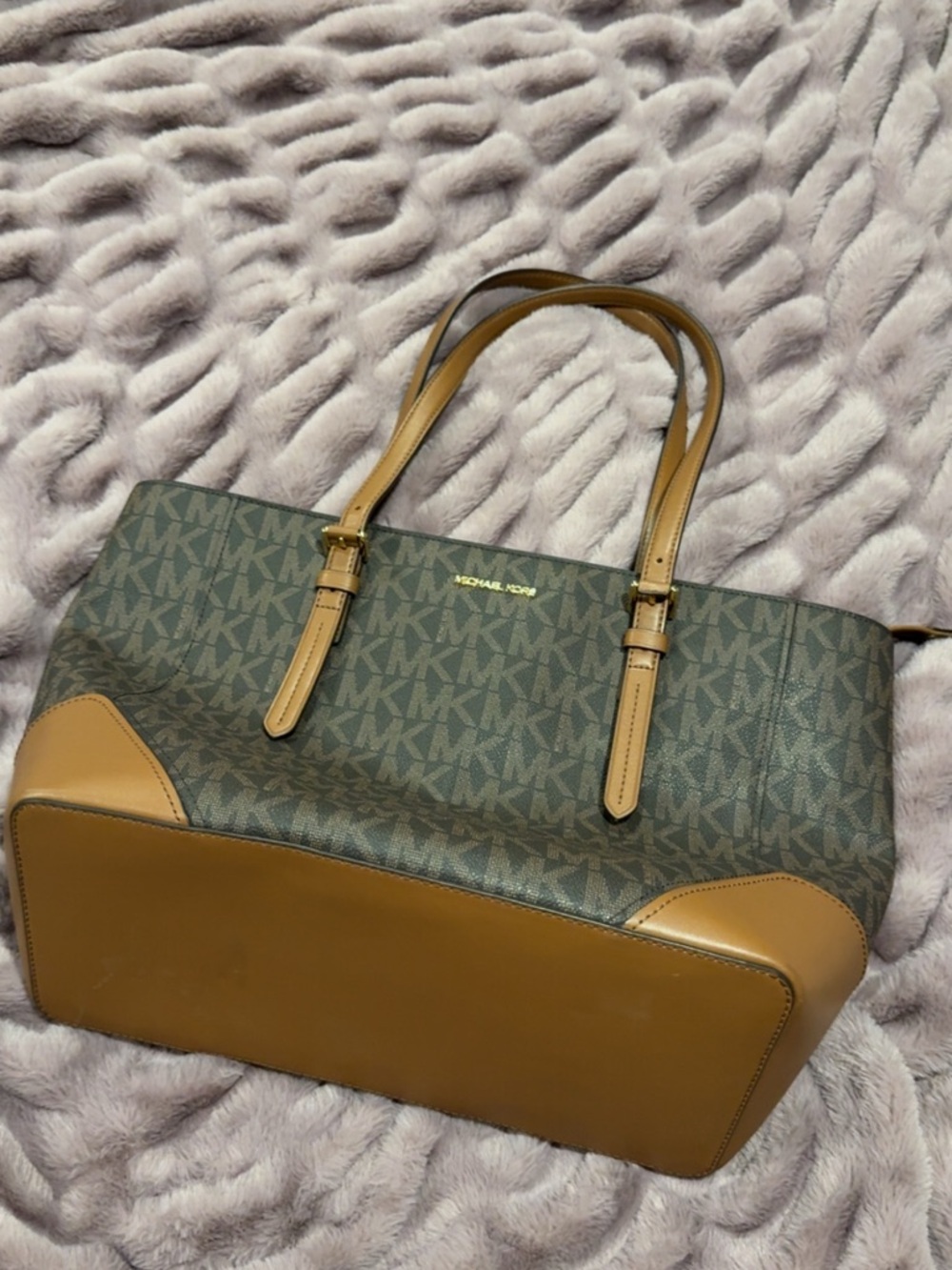 Michael Kors Signature MK Monogram Tote in Brown and Tan